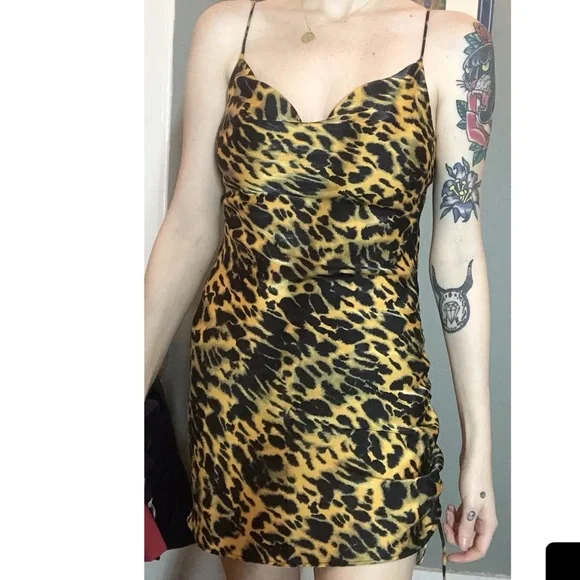 Topshop | Dresses | Topshop Size 2 Short Cheetah Print Dress With Draw  String On The Side Fitting | Poshmark